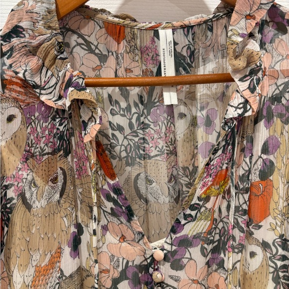 Anthropologie Marais Tiered Floral Chiffon in Owl Print size Small - Picture 15 of 16